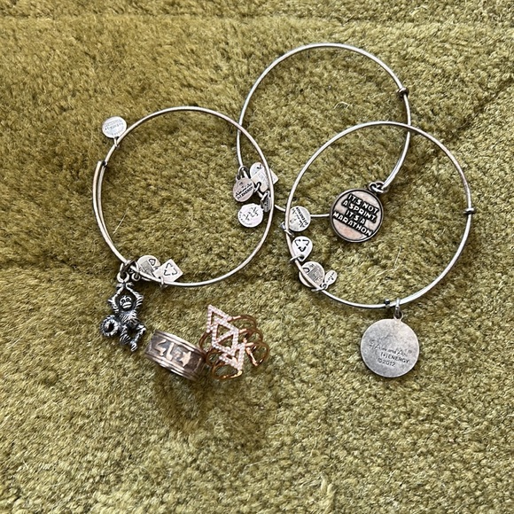 Alex and Ani stacking silver bracelets. + 2 rings - Picture 2 of 3